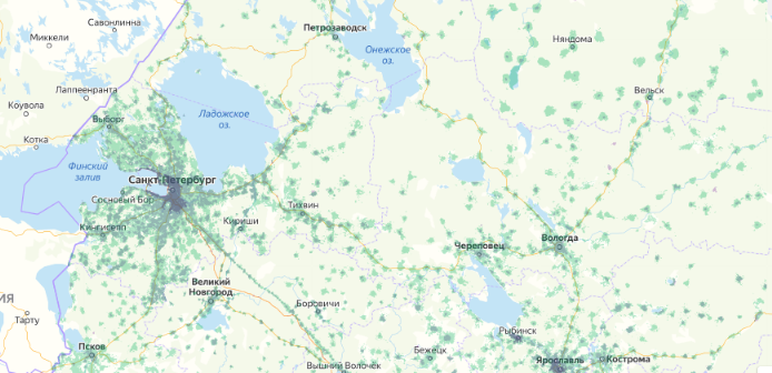 Зона покрытия МТС на карте Полевской 